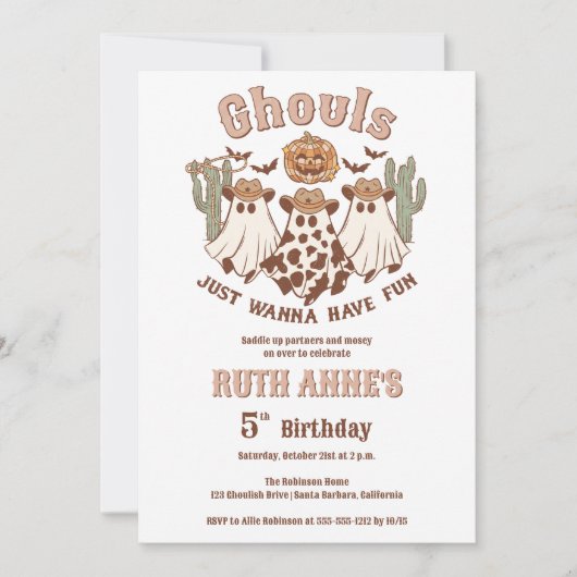 Invitation Ghouls veut s'amuser Halloween fête d'anniversaire (Devant)