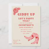 Invitation Giddy Up Faisons la fête Rose Cowgirl Anniversaire (Devant)