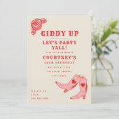 Invitation Giddy Up Faisons la fête Rose Cowgirl Anniversaire (Debout devant)