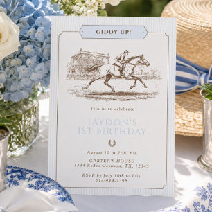 Invitation Giddy Up Horse Racing 1er Anniversaire Préppy