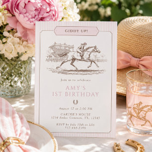 Invitation Giddy Up Horse Racing 1er Anniversaire Rose Prépa