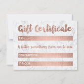 Invitation Gift certificate faux chic rose gold hello marble (Dos)