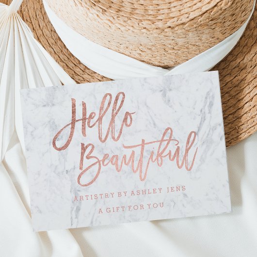 Invitation Gift certificate faux chic rose gold hello marble