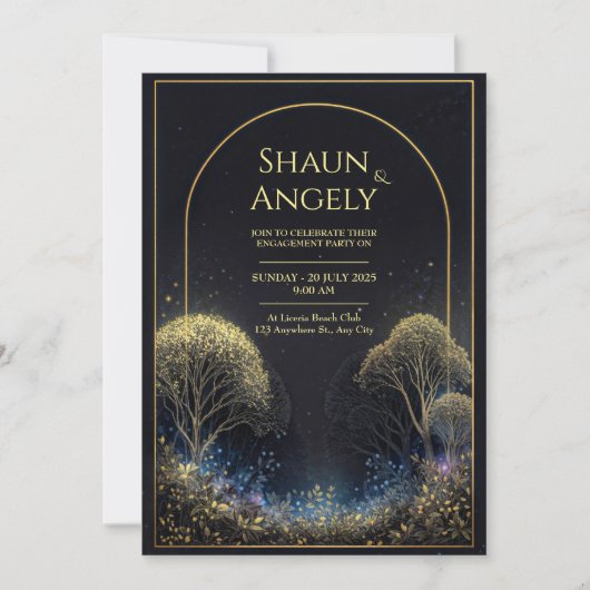 Invitation Gilded Arch Midnight Starry Forest Wedding (Devant)