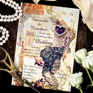 Invitation Gilded Baroque Mexican Lace Romance Wedding