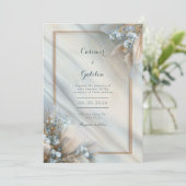 Invitation Gilded Blue Floral Cream Fluid Marble Wedding (Debout devant)
