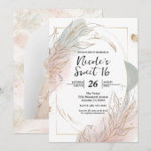 Invitation Gilded Gold Sage & Blush Botanical Sweet 16 (Devant / Derrière)