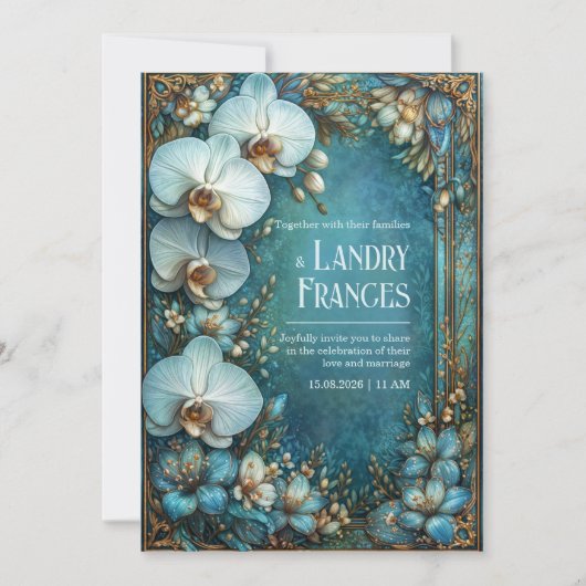 Invitation Gilded Vintage Botanical Orchid Wedding (Devant)