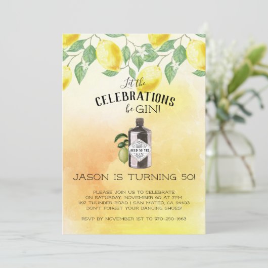 Invitation Gin fête d'anniversaire à thème (Debout devant)