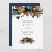 Invitation Gingembre et marine Floral QR Code RSVP Mariage (Devant / Derrière)