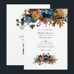 Invitation Gingembre et marine Floral QR Code RSVP Mariage<br><div class="desc">Aquarelle tendance florale reportée faire-part mariage dans les accents de gingembre-brun orange et indigo bleu marine. Idéal pour un thème ou un mariage de jardin. Le code QR au verso dirige vers votre site mariage où les gens peuvent en savoir plus et rsvp.</div>