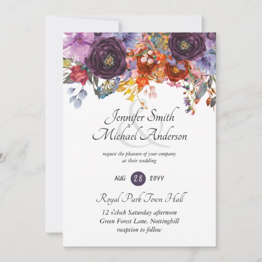 Invitation Gingembre Purple Automne Automne Floral Mariage In (Devant)