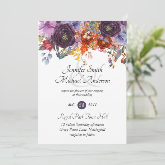Invitation Gingembre Purple Automne Automne Floral Mariage In (Debout devant)