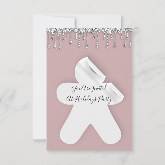 Invitation Ginger Christmas Dinner Holidays Rose Silver Drips (Dos)