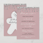 Invitation Ginger Christmas Dinner Holidays Rose Silver Drips (Devant / Derrière)