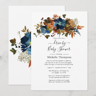 Invitation Ginger et Navy Floral Drive By Shower