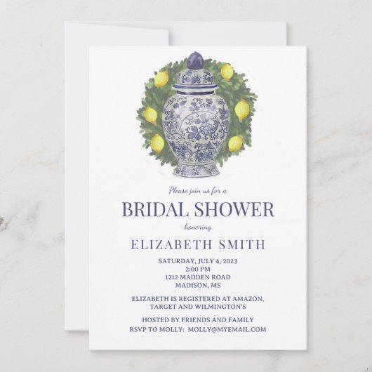 Invitation Ginger Jar & Boxwood avec citrons Shower Invitatio (Devant)