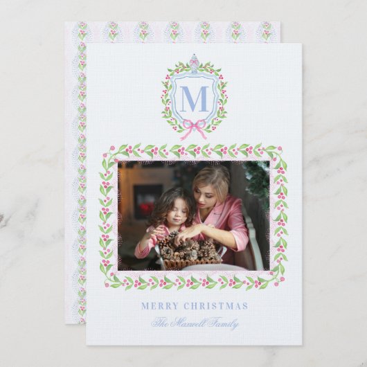 Invitation Ginger Jar & Christmas Berries Crest Monogramme (Devant / Derrière)