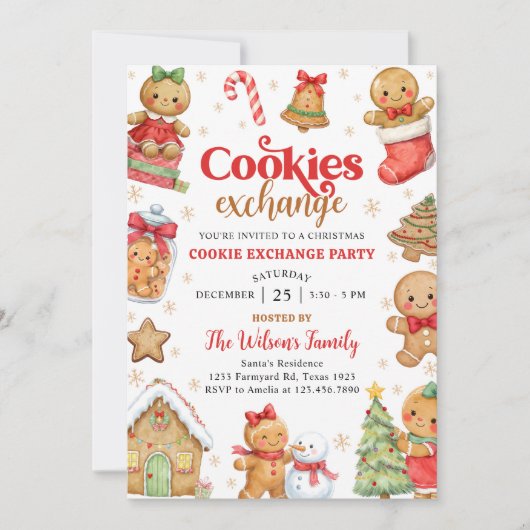 Invitation Gingerbread Christmas Cookie Exchange Party (Devant)