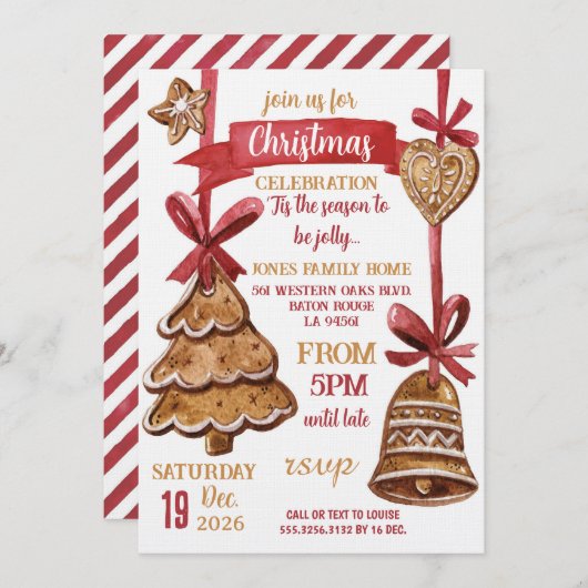 Invitation Gingerbread Christmas Holiday Party (Devant / Derrière)