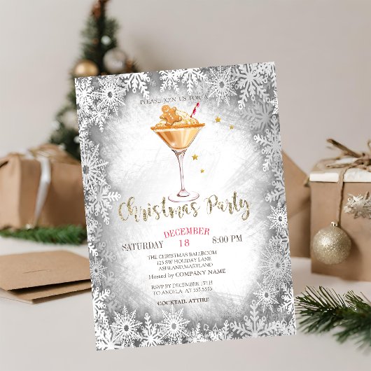 Invitation Gingerbread Cookie, Boire, Gray Snowflakes Noël