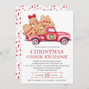 Invitation Gingerbread Cookie Camion Rouge Cookie Exchange