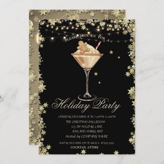 Invitation Gingerbread Cookie Cocktail Stars Holiday (Devant / Derrière)