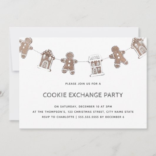 Invitation Gingerbread Cookie Exchange Fête moderne (Devant)