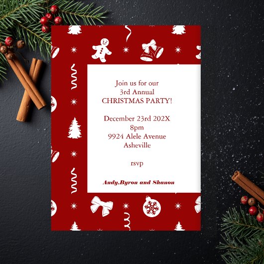 Invitation Gingerbread de Noël Rouge et Blanc Classique