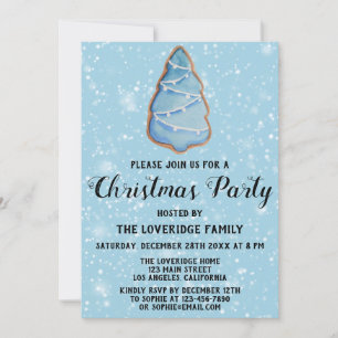 Invitation Gingerbread Fêtes de Noël Arbre Bleu Neige