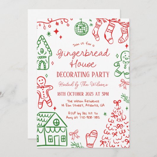 Invitation Gingerbread House Decorating Christmas Party (Devant / Derrière)