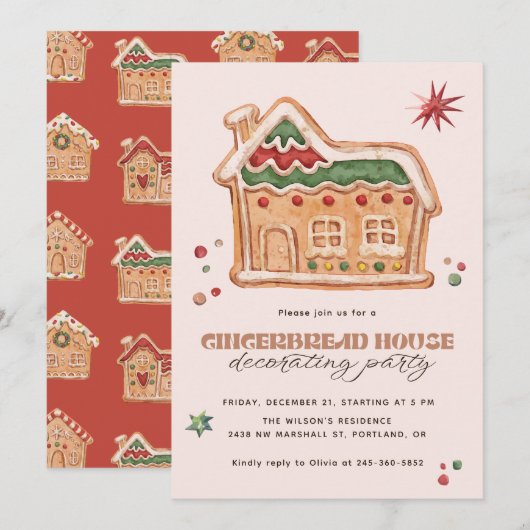 Invitation Gingerbread House Decorating Party Christmas (Devant / Derrière)
