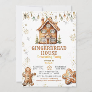 Invitation Gingerbread House Gold Christmas Party