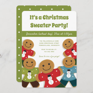 Invitation Gingerbread Man Christmas Sweet Party Green