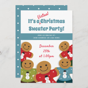 Invitation Gingerbread Man Sweet Blue Virtual Christmas