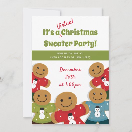 Invitation Gingerbread Man Sweet Green Noël virtuel (Devant)