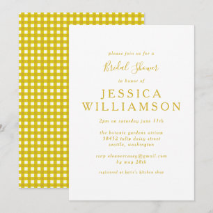 Invitation Gingham à carreaux vintage jaune pour Baby Shower