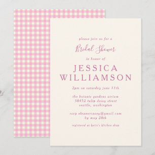 Invitation Gingham à carreaux vintage rose pour Baby Shower