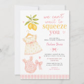 Invitation Gingham Aquarelle Citron Rose Bébé Fille (Devant)
