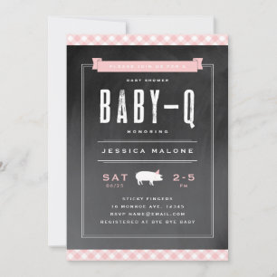Invitation Gingham Baby BBQ Rose Baby Shower