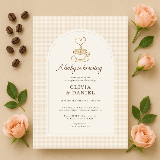 Invitation Gingham Baby is Brewing Coffee Couples Shower