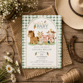 Invitation Gingham Bébé Élevé Localement Animaux de Ferme Bab