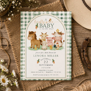 Invitation Gingham Bébé Élevé Localement Animaux de Ferme Bab