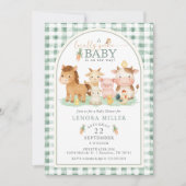Invitation Gingham Bébé Élevé Localement Animaux de Ferme Bab (Devant)