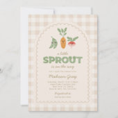 Invitation Gingham Beige Bébé Pousse sur le Point Baby Shower (Devant)
