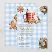 Invitation Gingham Bleu Une Baby Shower Joyeuse (Devant / Derrière)