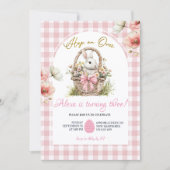 Invitation Gingham Bohème Rose Noeud Floral Pâques Lapin Anni (Devant)