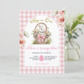 Invitation Gingham Bohème Rose Noeud Floral Pâques Lapin Anni (Debout devant)
