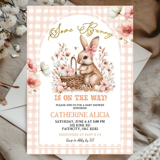 Invitation Gingham Boho Floral Easter Bunny Baby Shower