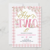 Invitation Gingham Boho Floral Hop Two It Birthday (Devant)